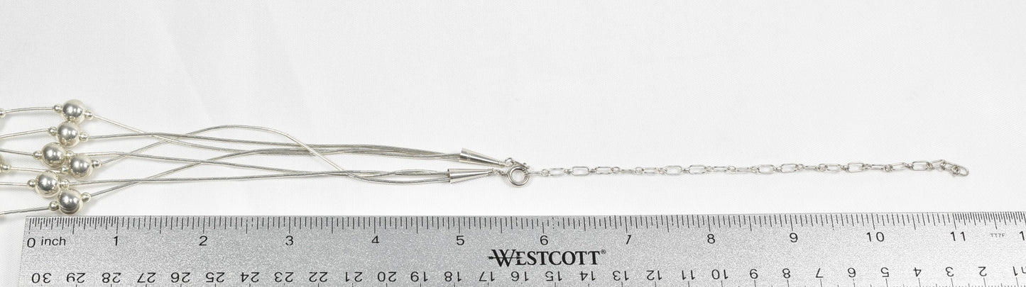 Vintage Sterling Silver Multi-Strand Beaded Necklace, 24-30 inches - 30.8g