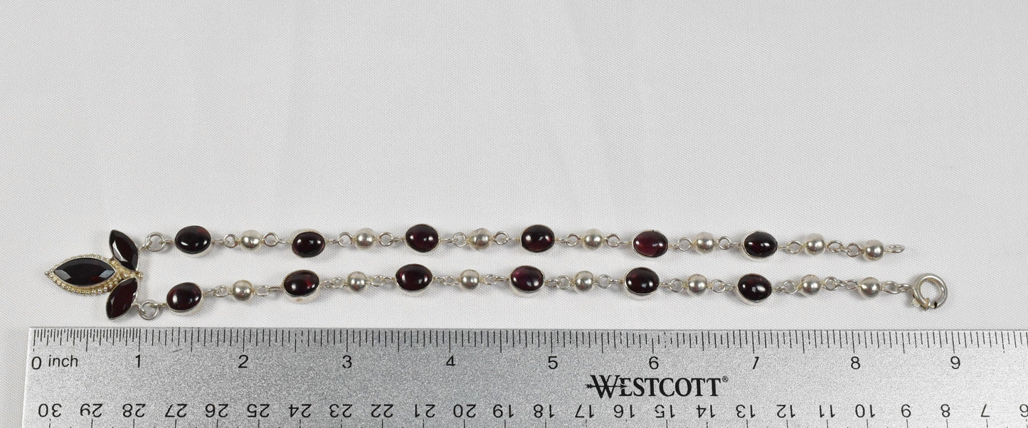 Vintage Sterling Silver Garnet Necklace, 16 inches - 27.8g