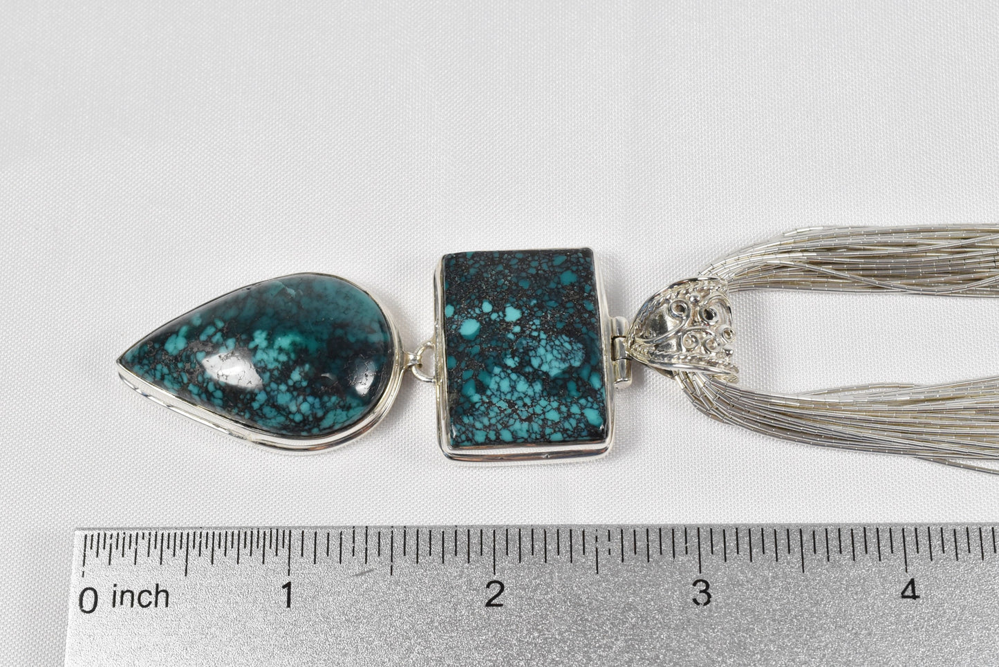 Sterling Silver & Blue Apatite Liquid Silver 30 Strand Necklace, 30 inches - 73.5g