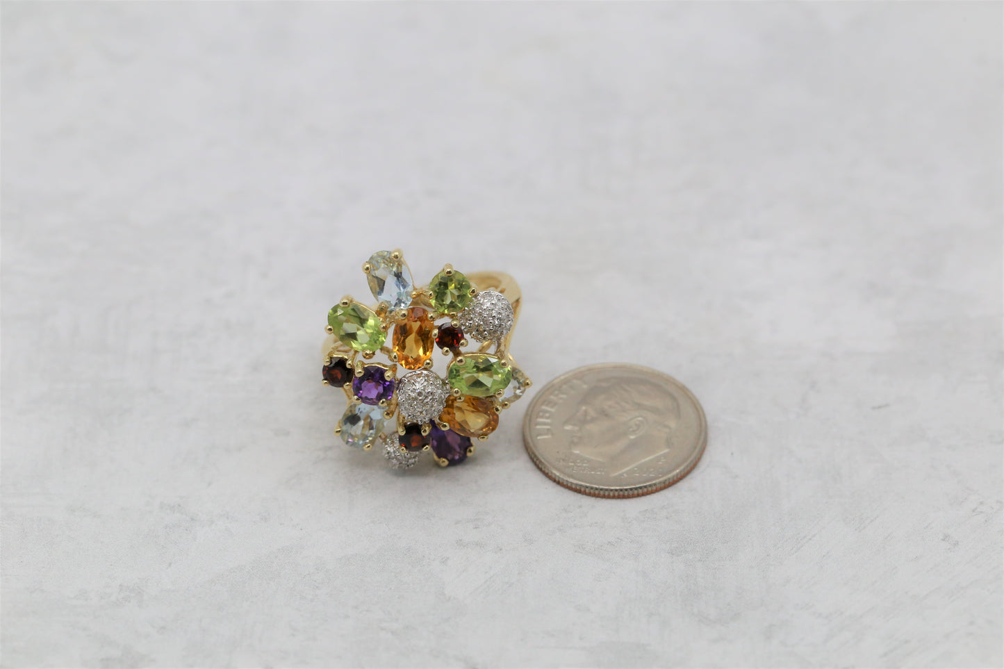Vintage 14k Yellow Gold Multi-Gemstone Ring, Size 7 - 5.7g
