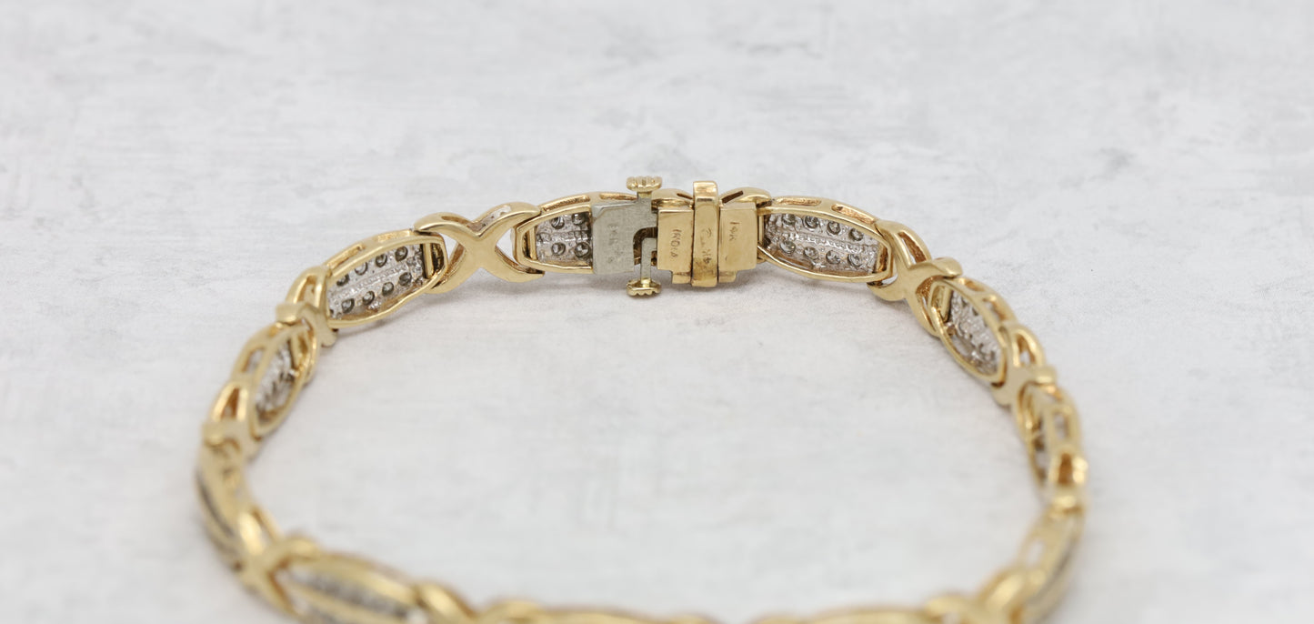 14k Yellow Gold Diamond Tennis Bracelet, 7.25 inches - 11.8g