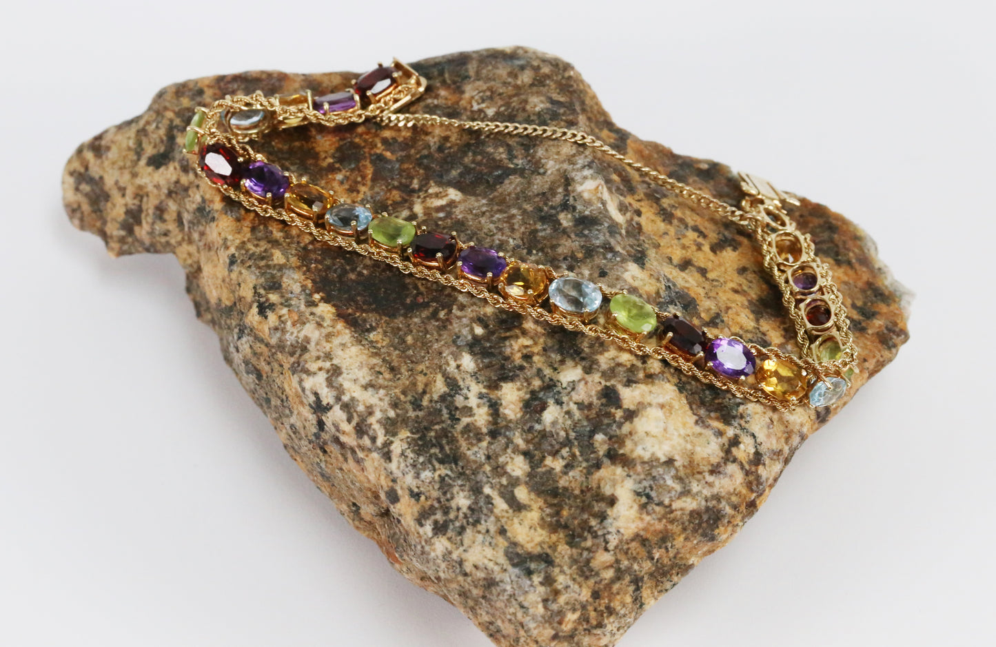 14k Yellow Gold Gemstone Bracelet, 7 inches - 13.8g