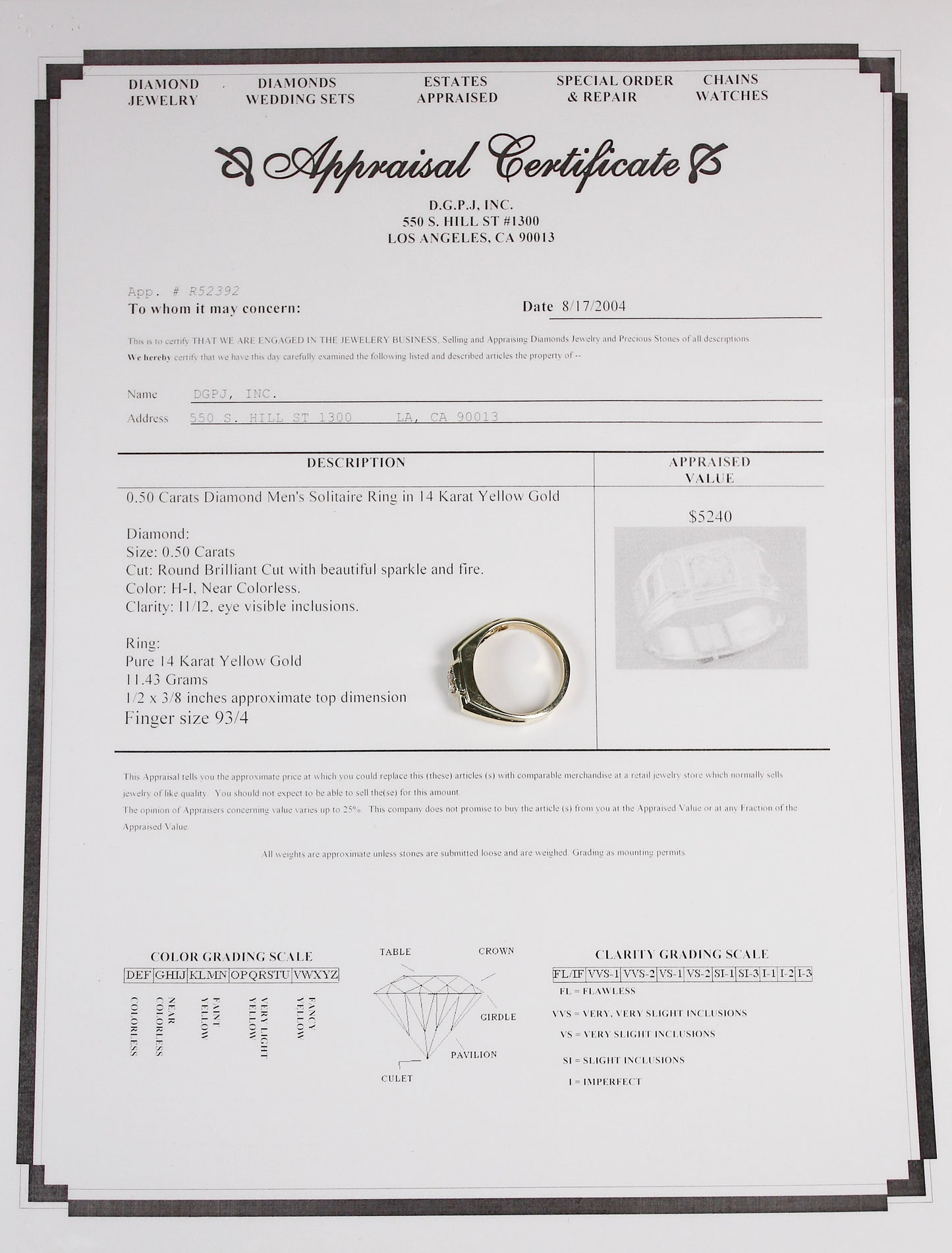 14k Yellow Gold Men's Solitaire Diamond Ring, Size 10 - 11.4g