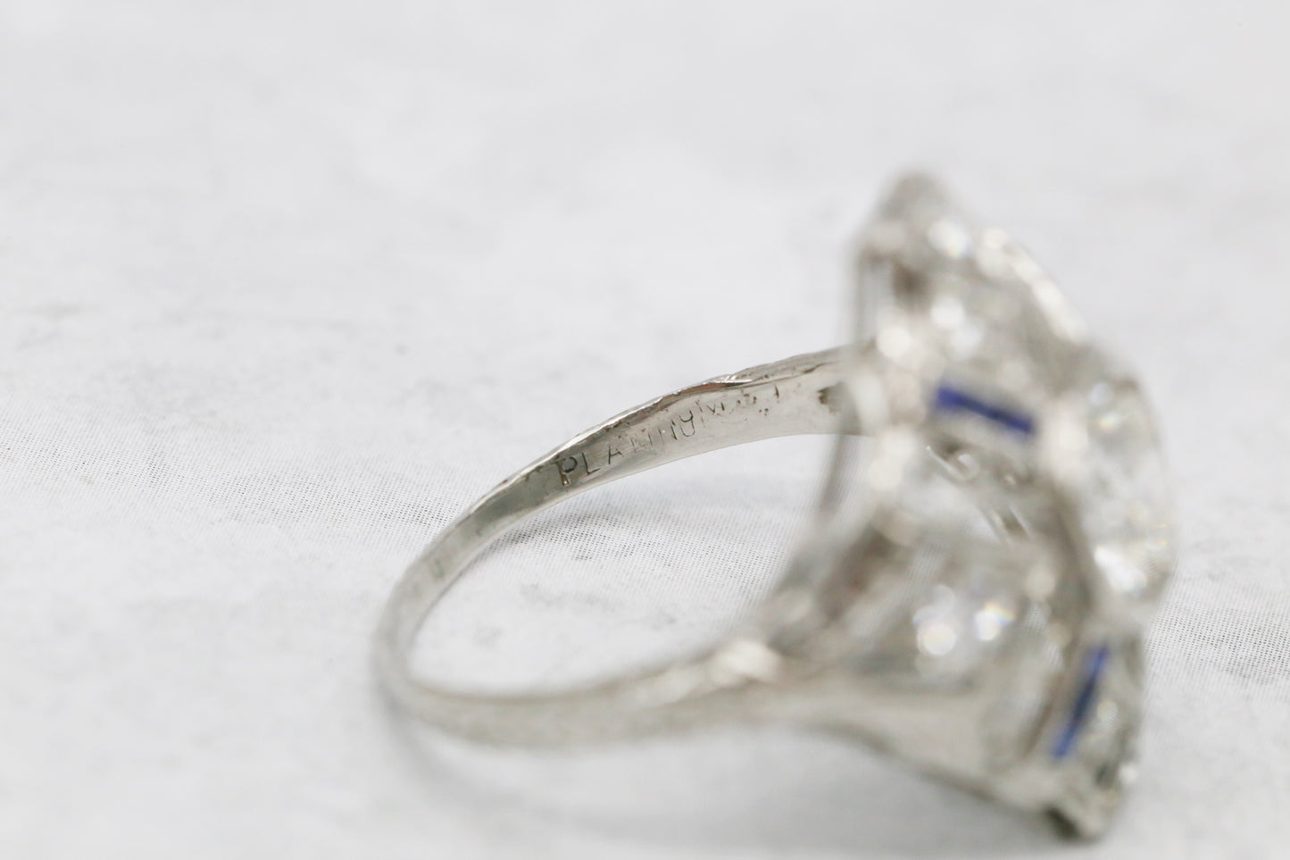 Vintage Platinum Diamond & Sapphire Ring, Size 6.5 - 3.8g