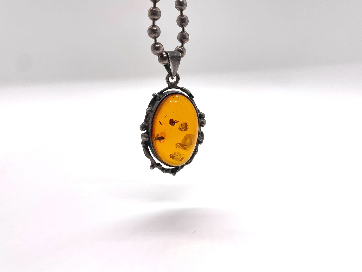 Vintage Amber Pendant with Sterling Silver Ball Chain, 20 inches - 29.2g