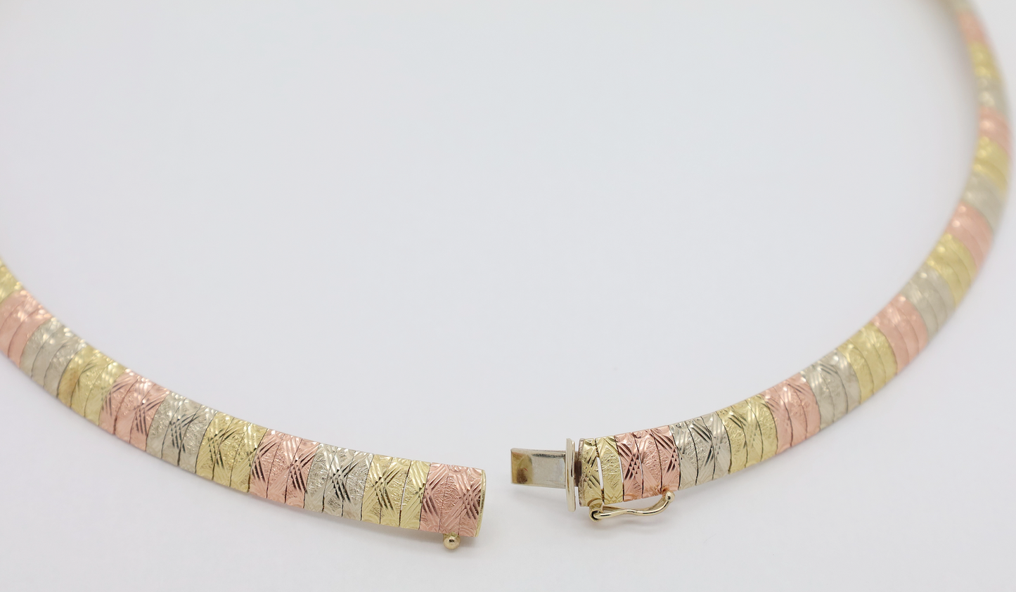 10k Tri-Color Gold Omega Choker Necklace, 17 inches - 27.8g