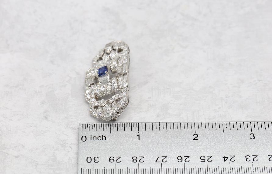 Vintage Platinum Art Deco Diamond & Sapphire Brooch/Pendant, 16.0g