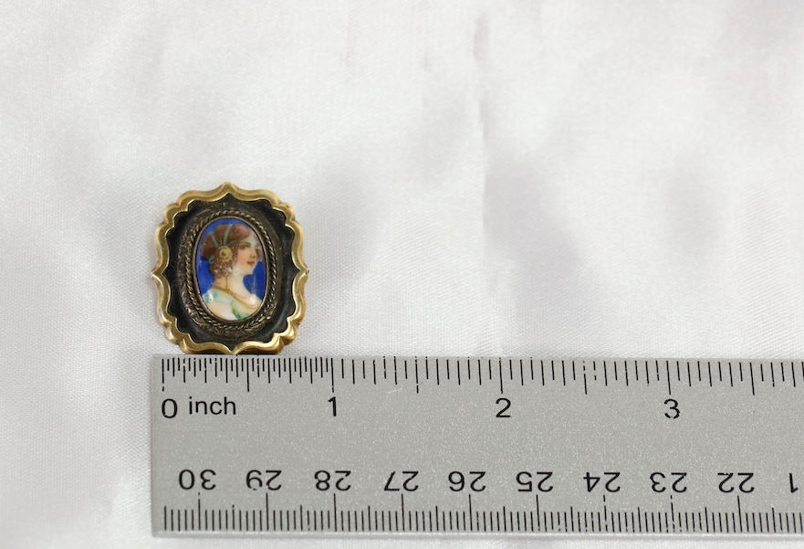 Antique 10k Yellow Gold Enamel Cameo Portrait Brooch - 7.0g