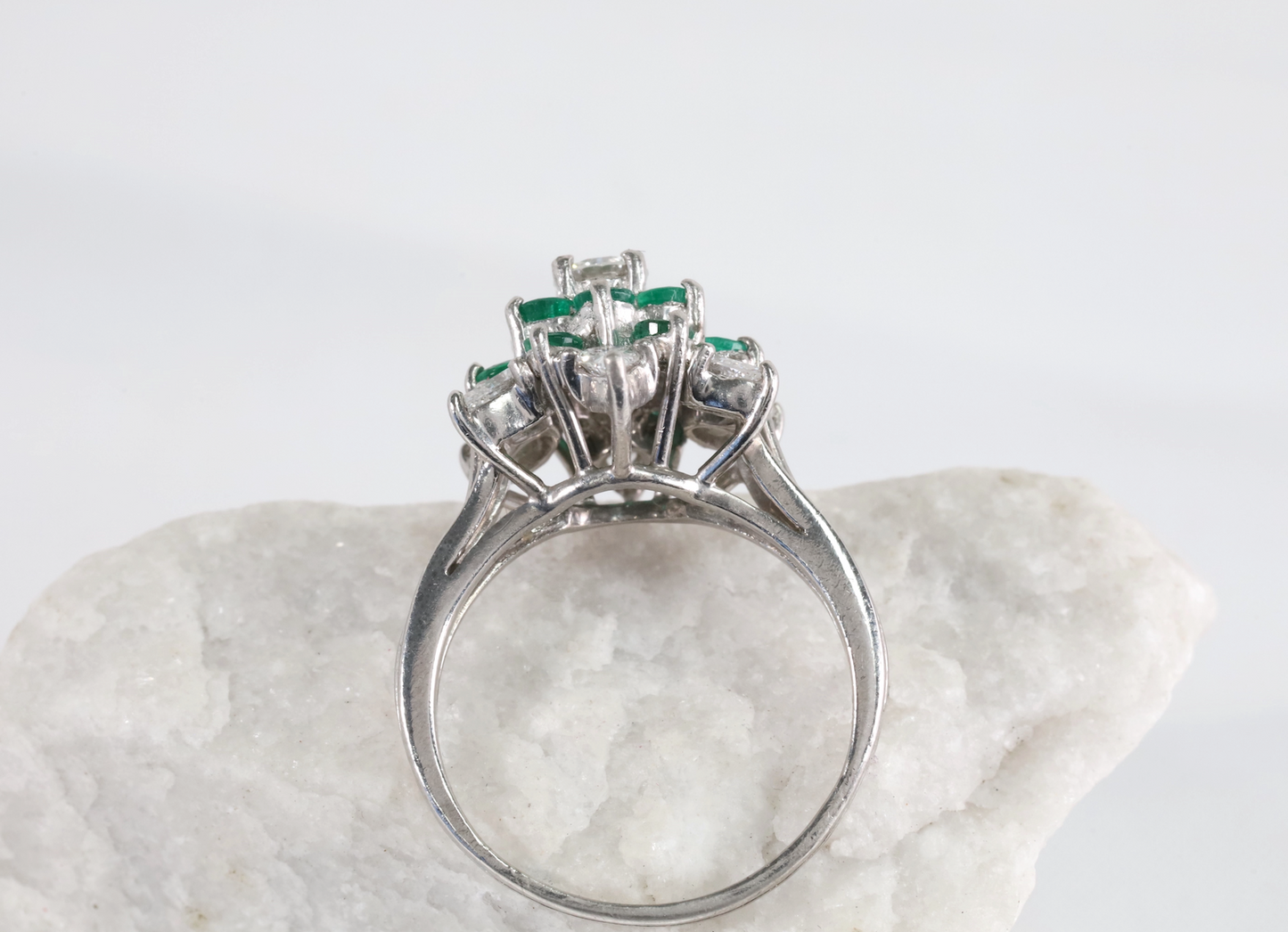 Platinum Diamond & Emerald Ring, Size 7.5 - 7.0g