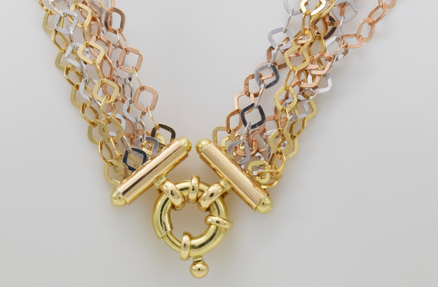 18k Tri-Color Gold Multi-Strand Necklace, 16.5 inches - 19.6 grams