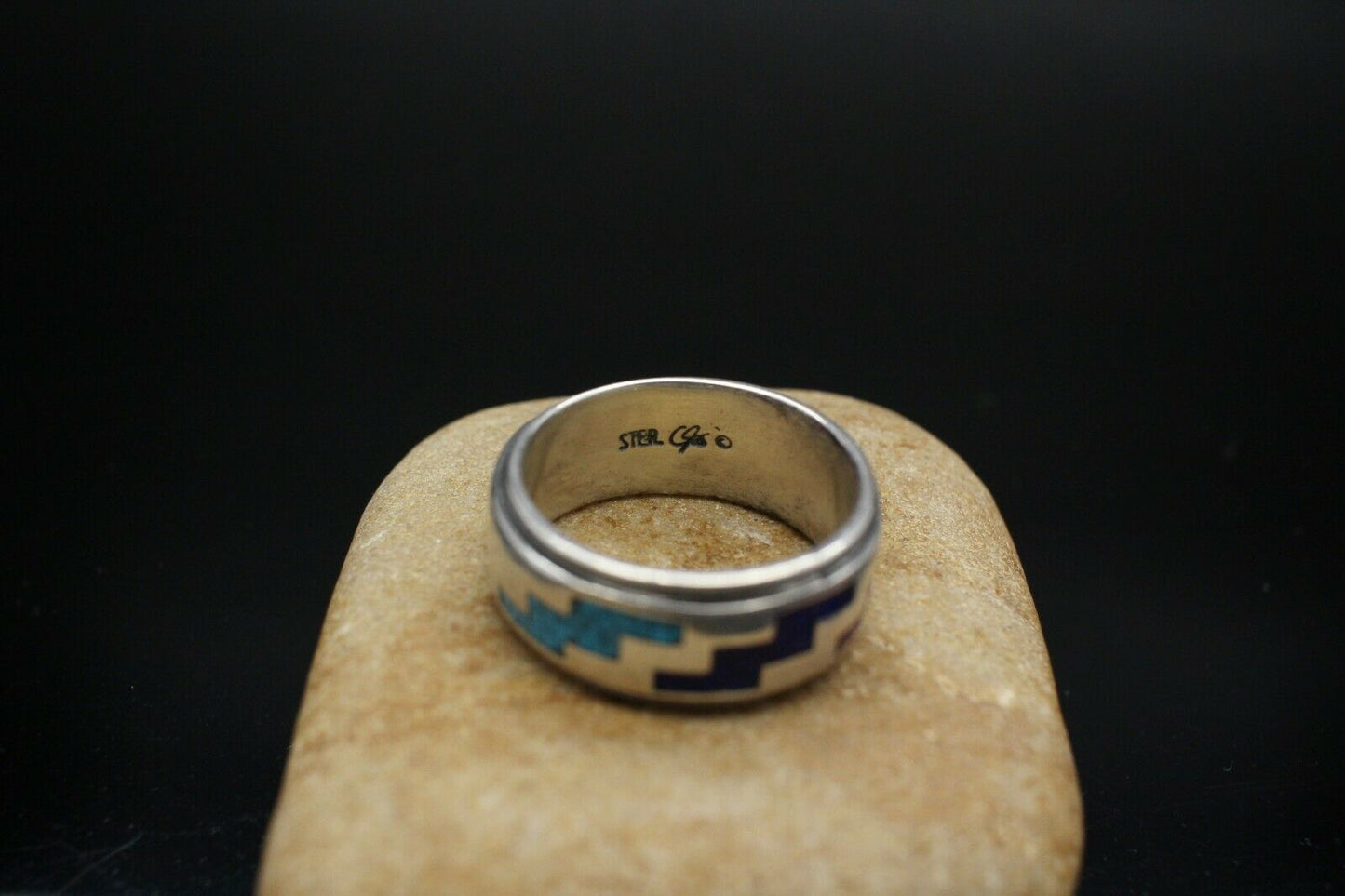 Sterling Silver Carolyn Pollack Turquoise & Lapis Ring, Size 6.5 - 7.2g