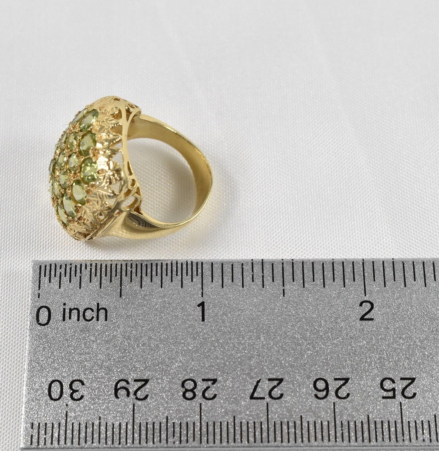 Vintage Burdick Co. 14k Yellow Gold Peridot Cluster Ring, Size 7 - 8.2g