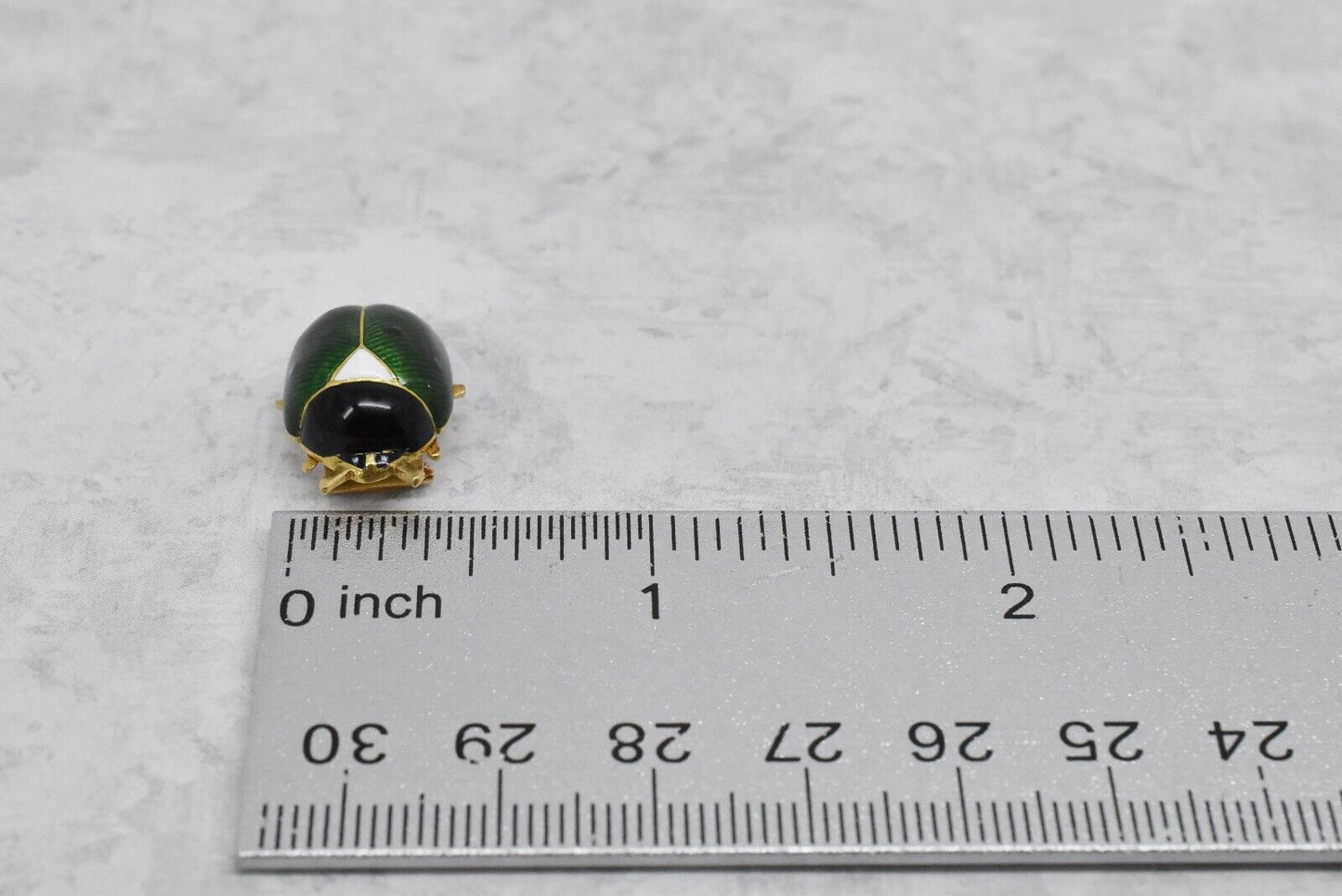 18k Yellow Gold Green & Blue Enamel Beetle Bug Pin, 5.4g