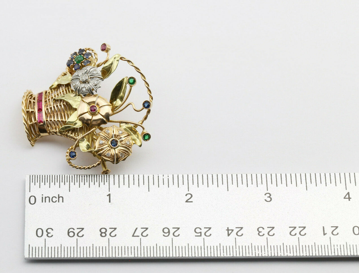 Vintage 18k Yellow & White Gold Diamond Flower Bouquet Brooch - 15.8g