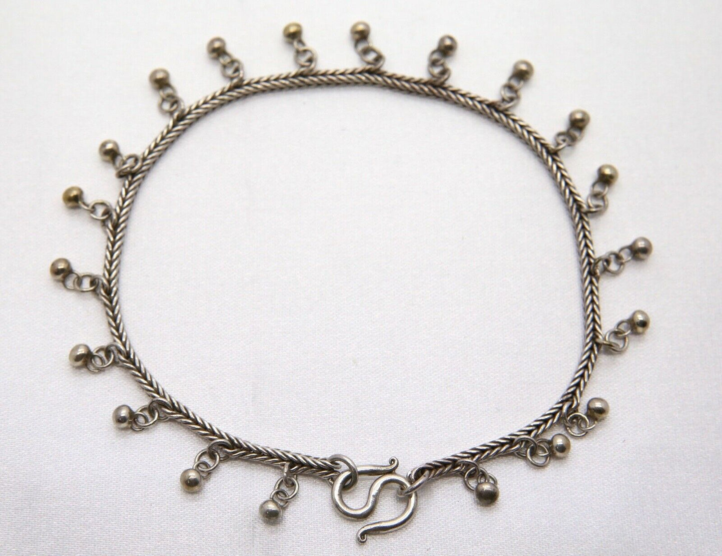 Sterling Silver Box Braided Chain Anklet, 9.5 inches - 18.5g