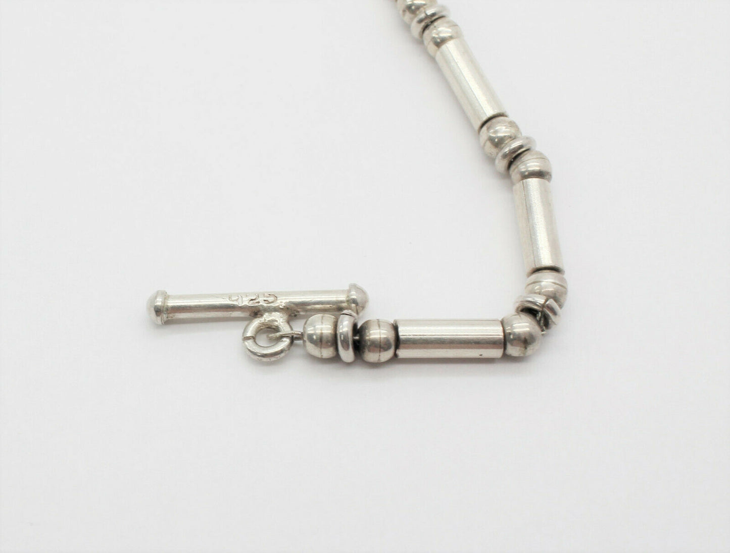 Vintage Sterling Silver Tube Bead Necklace, 17.0 inches - 31.8g