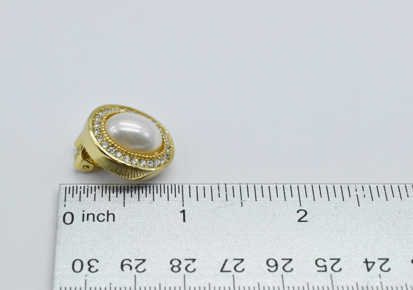 Christian Dior Gold Plated Crystal Simulated Pearl Clip On Earrings, 15.0g