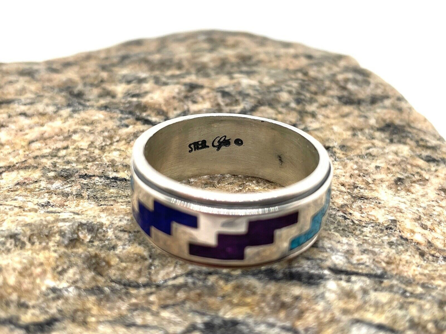 Carolyn Pollack Sterling Silver Turquoise, Ruby & Lapis Ring, Size 8 - 7.2g