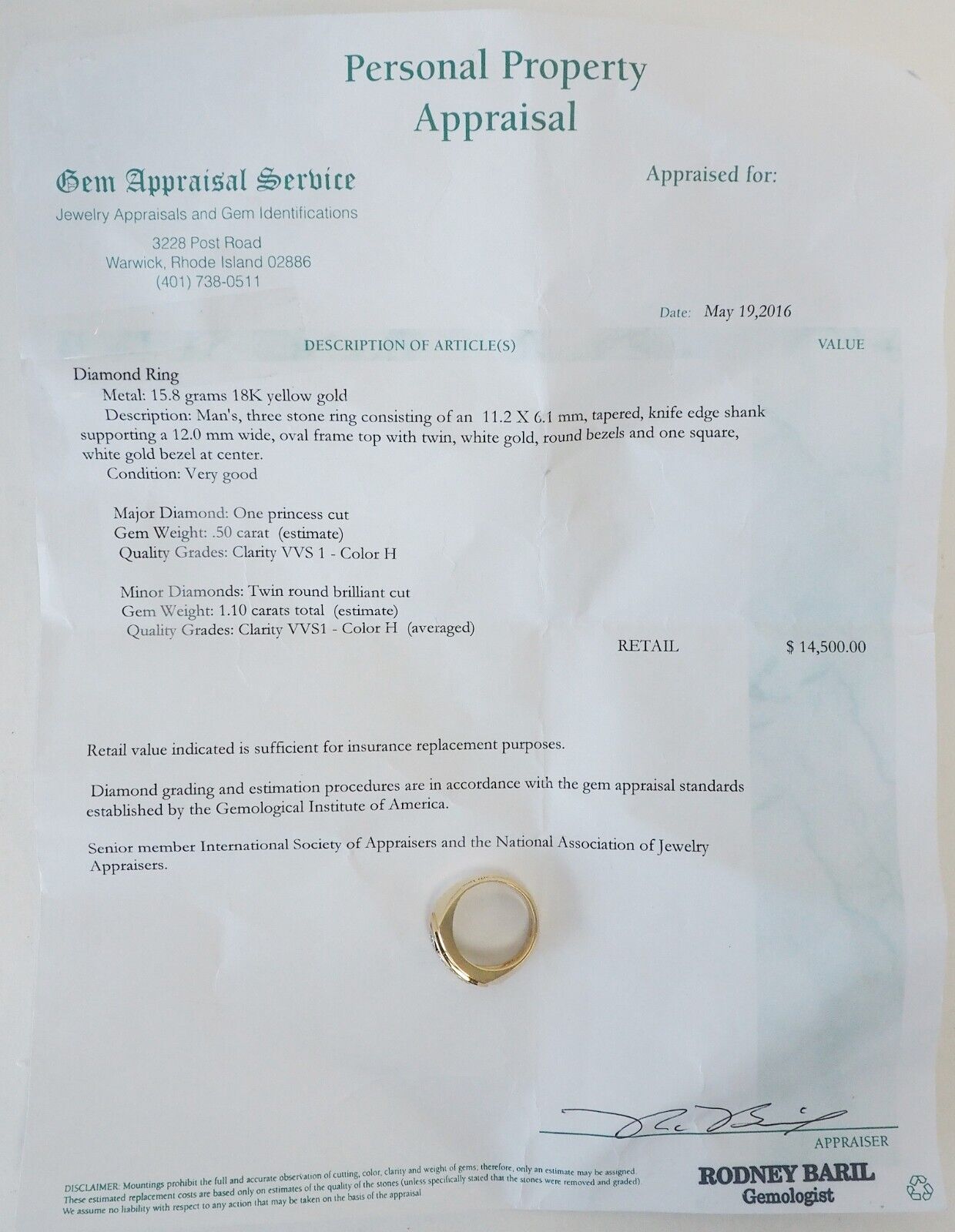 18k Yellow Gold Men's 1.6cttw Diamond Ring, Size 10 - 16.1g