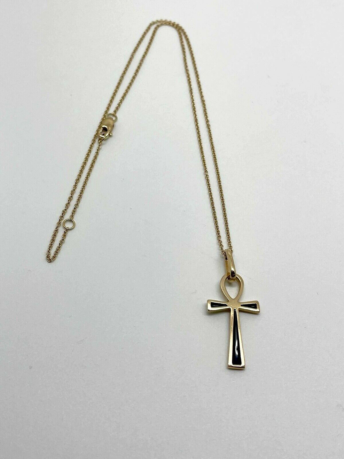 18k Yellow Gold Egyptian Ankh Charm Necklace, 14.5 to 15.5 inches - 3.3g