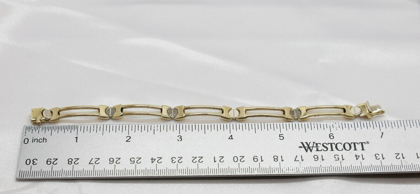 14k Yellow & White Gold Contemporary Bracelet, 7 inches - 13.2g