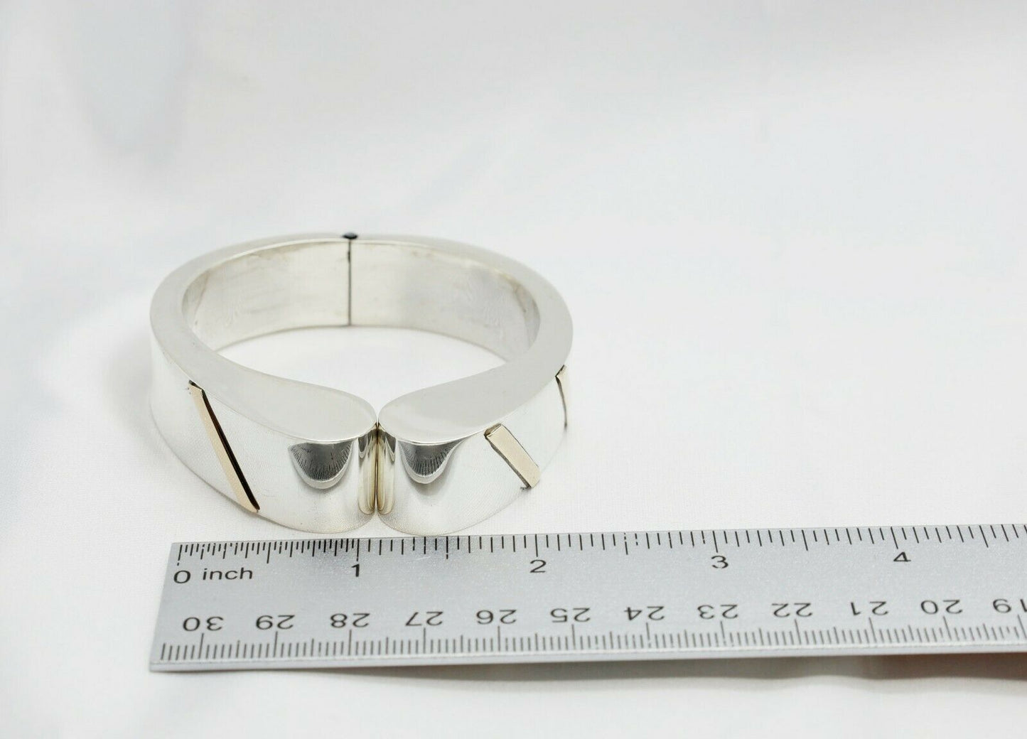 Vintage Dulce Mexico Sterling Silver & 14k Gold Cuff Bracelet, 6.5 inches - 60.7g