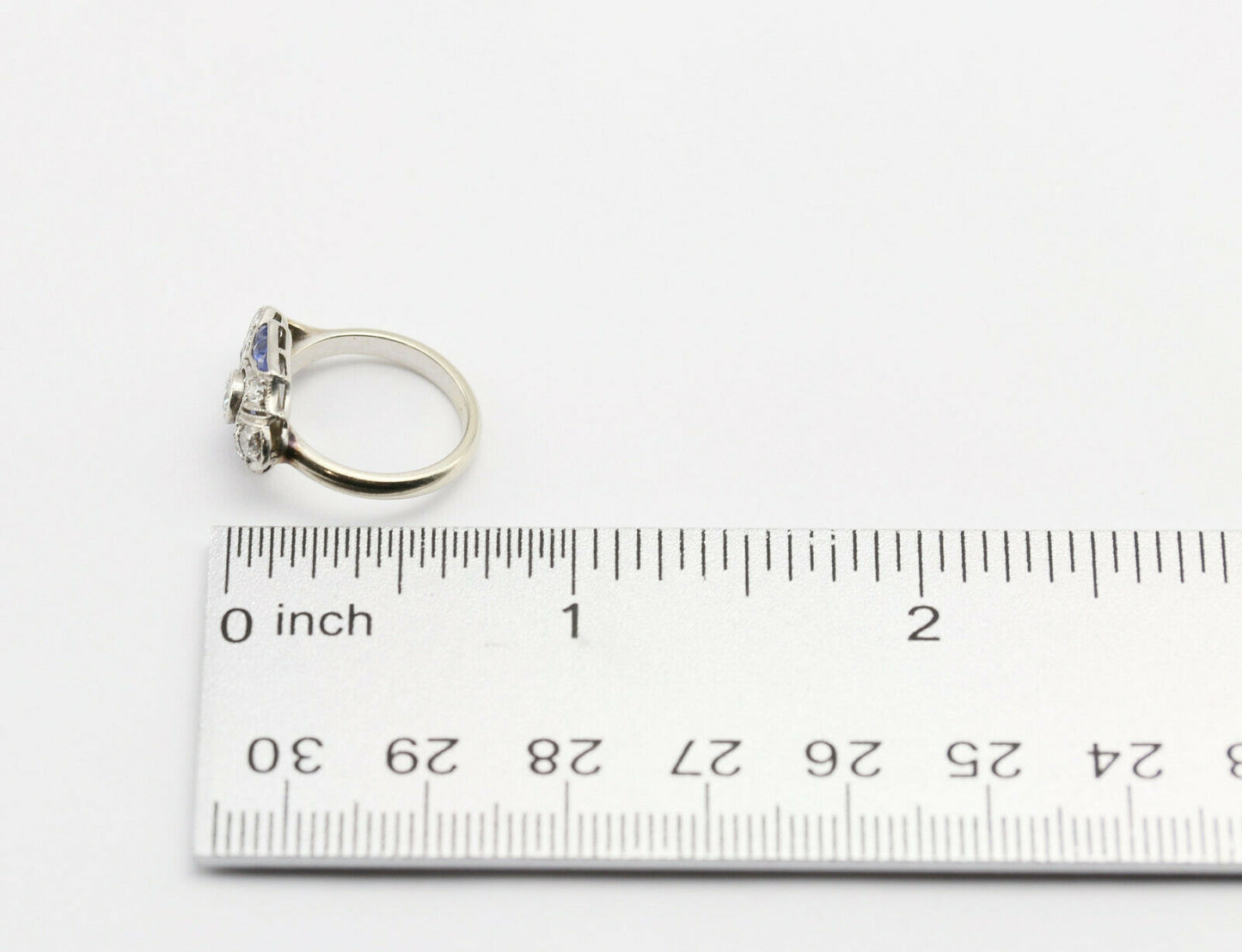 Victorian 14k White Gold Ladies Sapphire & Diamond Pinky Ring, Size 2.75 (up to size 8) - 3.2g