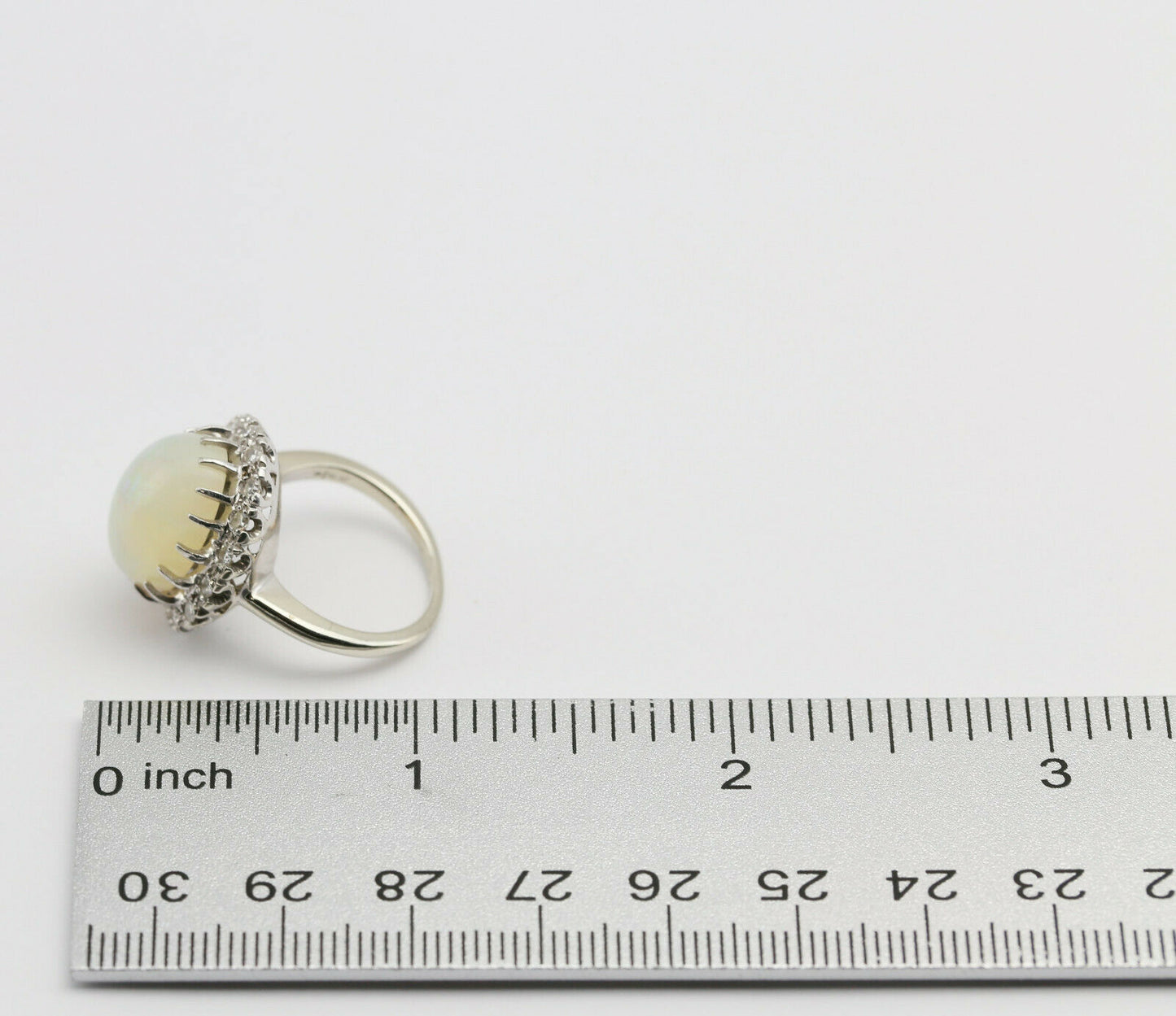 Vintage 14k White Gold Opal & Diamond Ring, Size 5.75 - 7.0g