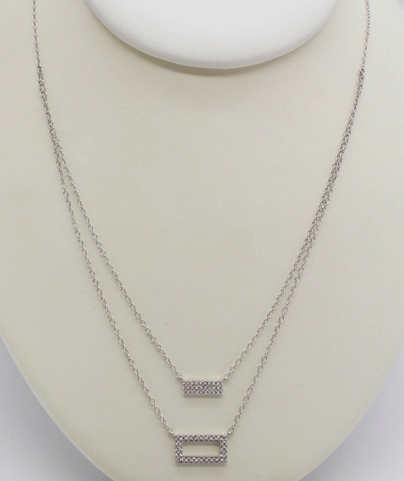 Andy Götz 14K White Gold Double Rectangle Diamond Necklace, 18 inches