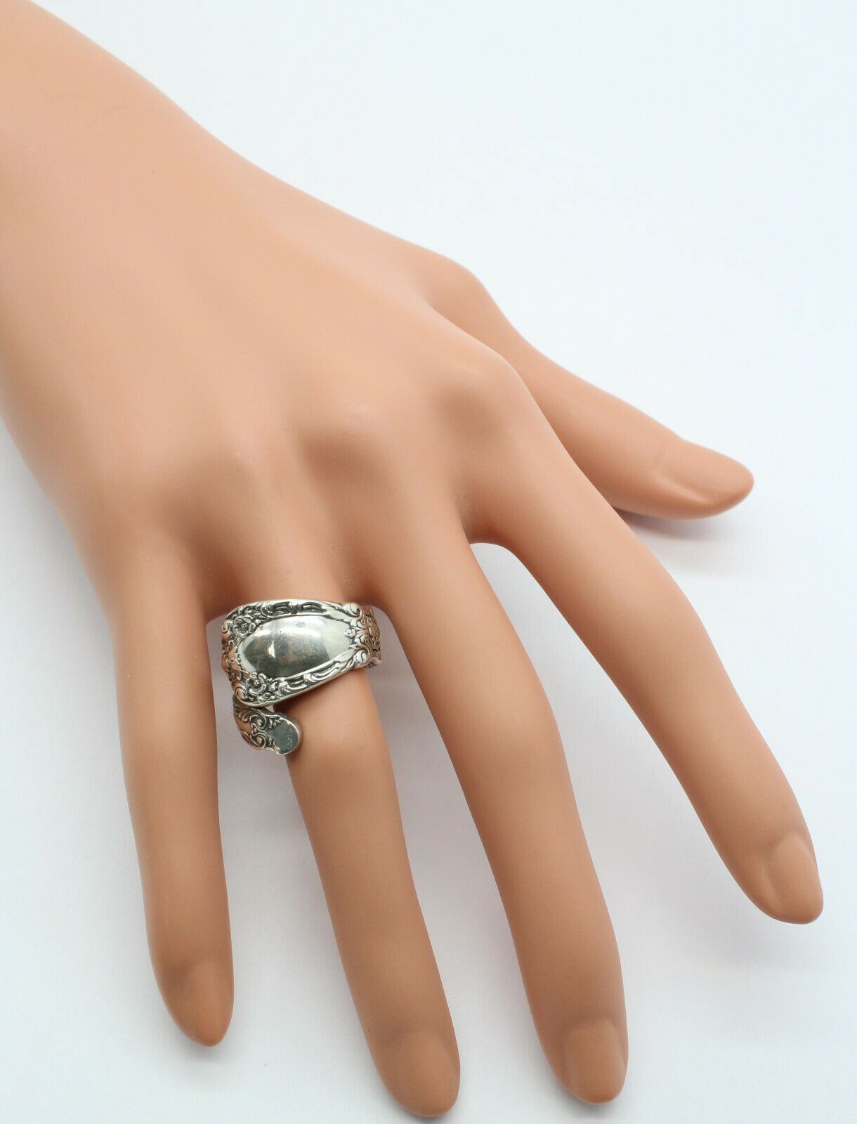 Alvin Sterling Silver "Prince Eugene" Bypass Finger Ring, Size 7.5 (Adjustable) - 10.1g