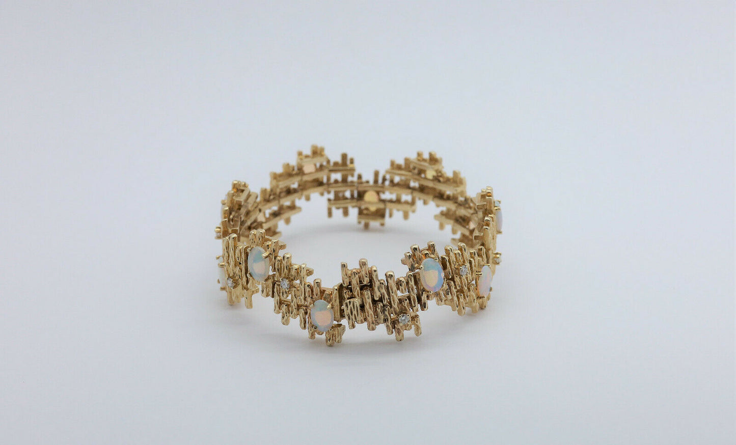 14k Yellow Gold Opal & Diamonds Bracelet, 7 inches - 38.1g
