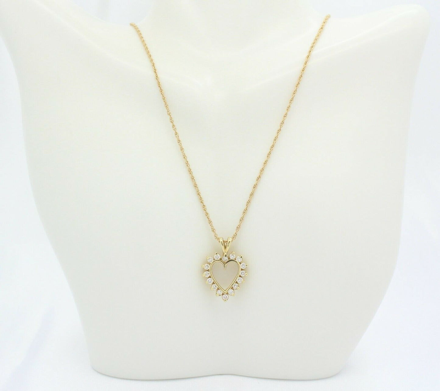 14k Yellow Gold Diamond Heart Pendant Necklace, 17 inches - 4.8g