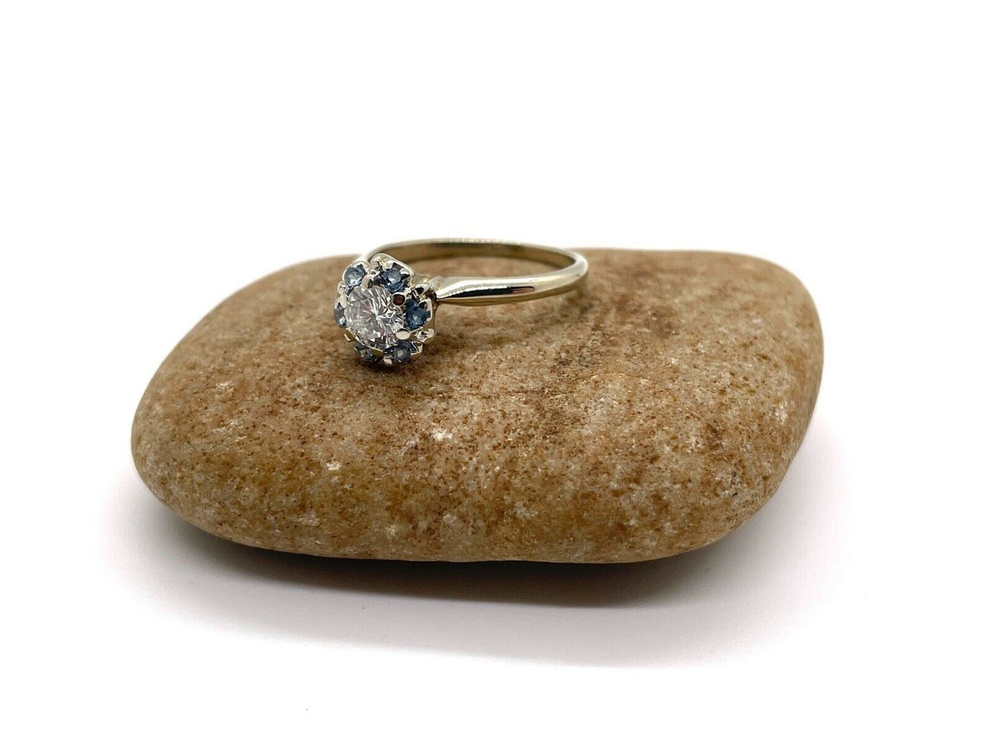 Vintage 14k White Gold Diamond & Topaz Ring, Size 5.25 - 2.2g