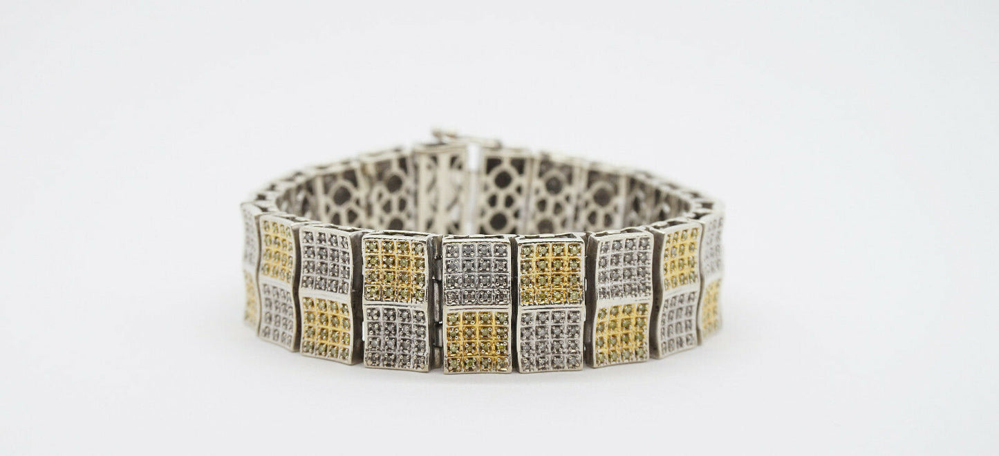 14k White Gold Wide Diamond Bracelet, 8 inches - 70.3g