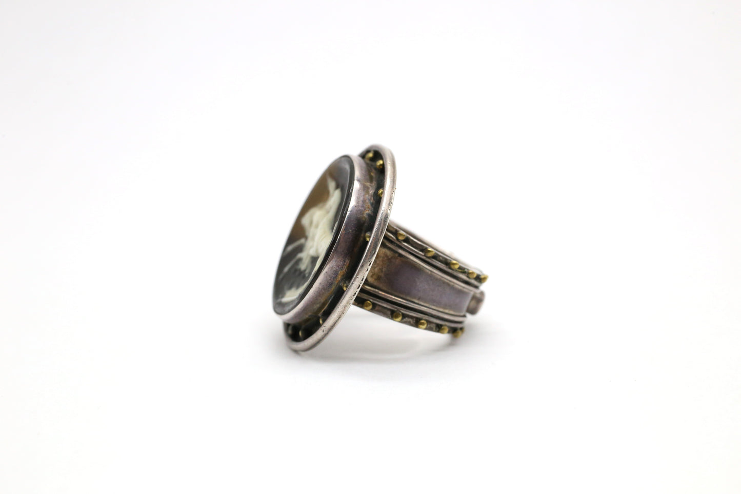 Vintage Sterling Silver Intaglio Ring, Size 7 - 16.7g