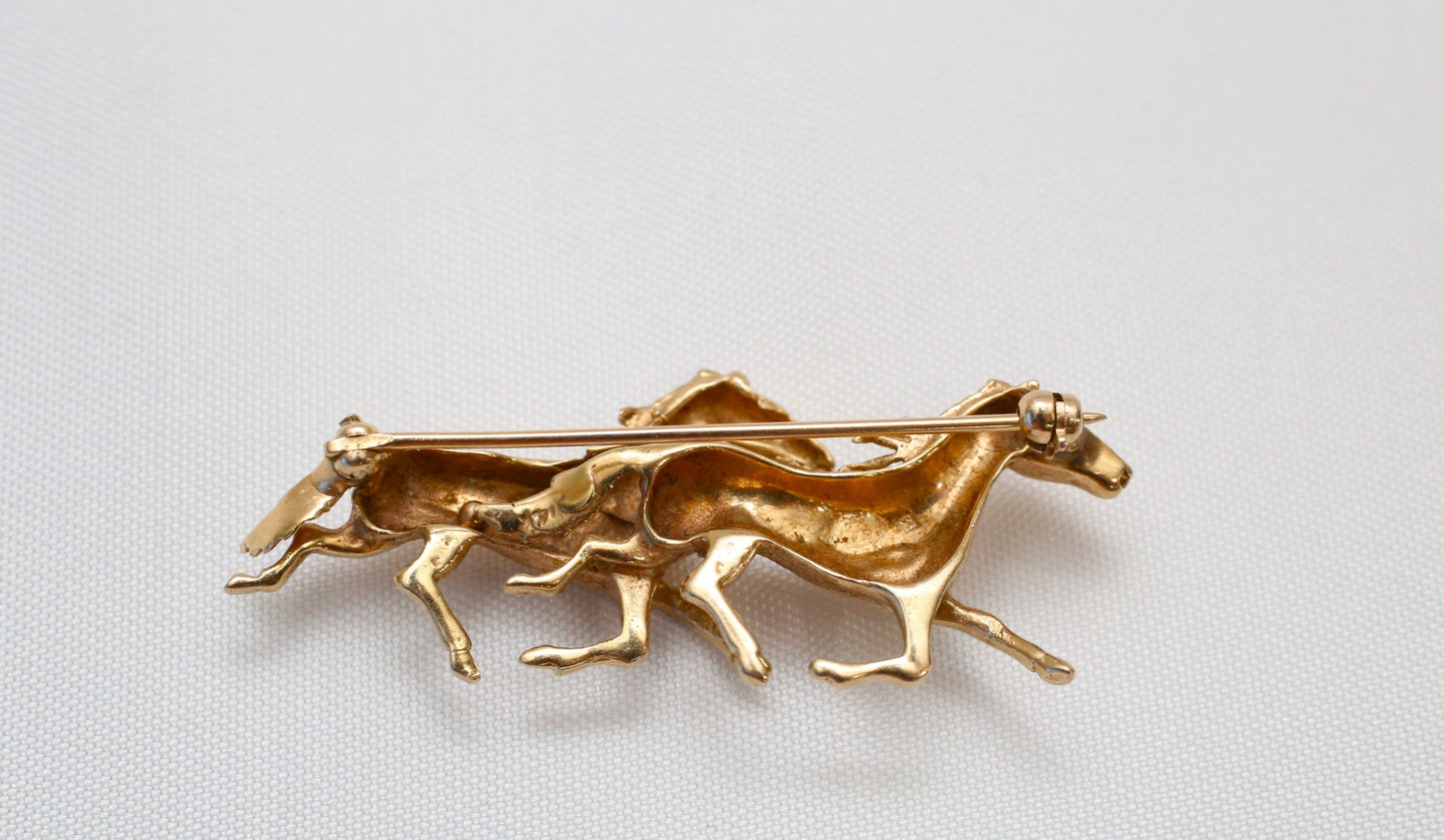 14k Yellow Gold Double Horse Pin, 7.1g