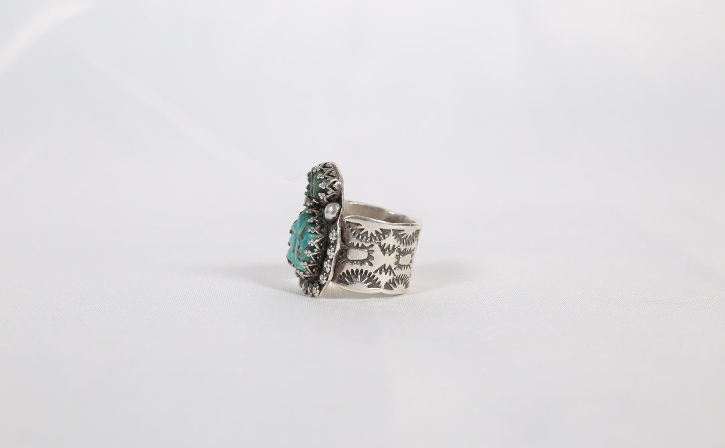 Vintage Sterling Silver Wide Turquoise Ring, 8.25 - 18.2g