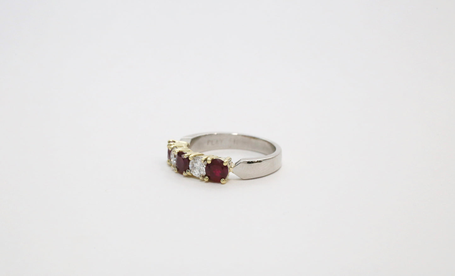 Platinum & 18k Yellow Gold Diamond & Ruby Ring, Size 8 - 7.8g