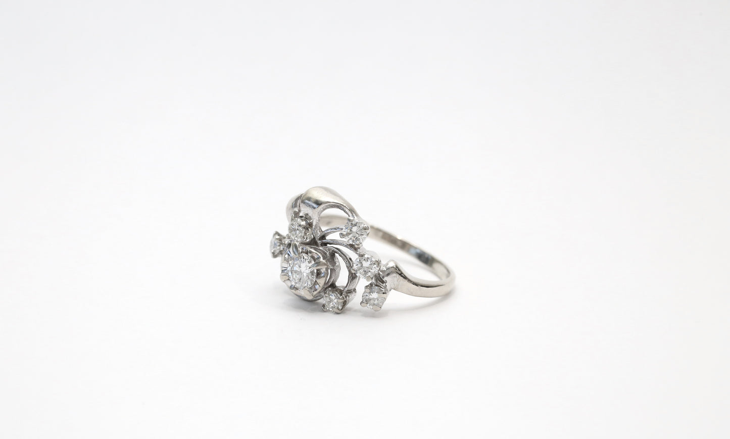 Vintage 14k White Gold Art Deco Diamond Ring, Size 7 - 4.0g