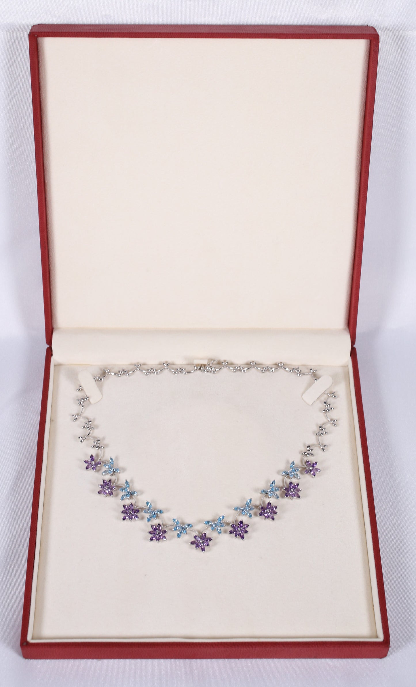 Gemtique 18k White Gold Amethyst & Topaz Floral Necklace, 16 inches - 37.3g