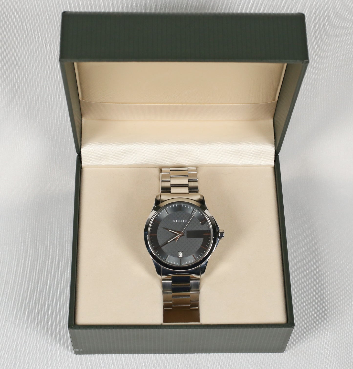 Gucci 'G-Timelss" Stainless Steel Black Dial Swiss Movement Quartz Watch