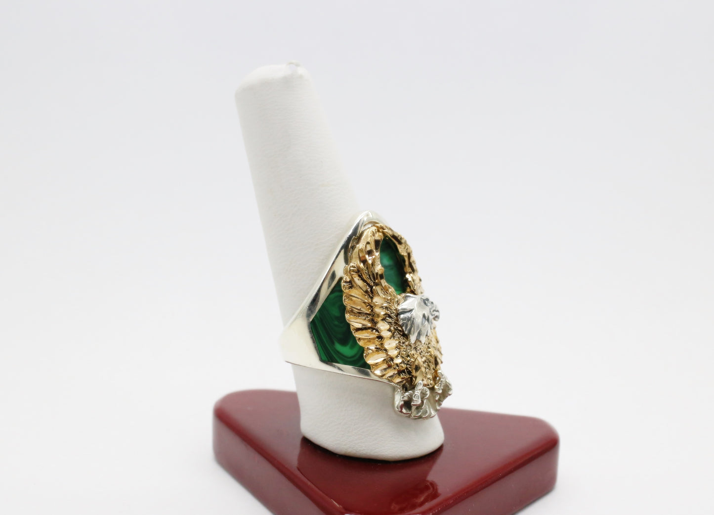 Sterling Silver Green Malachite Eagle Ring, Size 9.75 - 19.6g