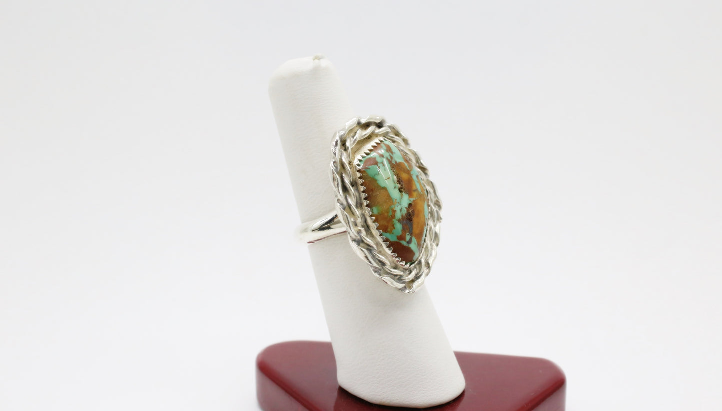 Vintage Sterling Silver Large Turquoise Ring, Size 7 - 14.4g