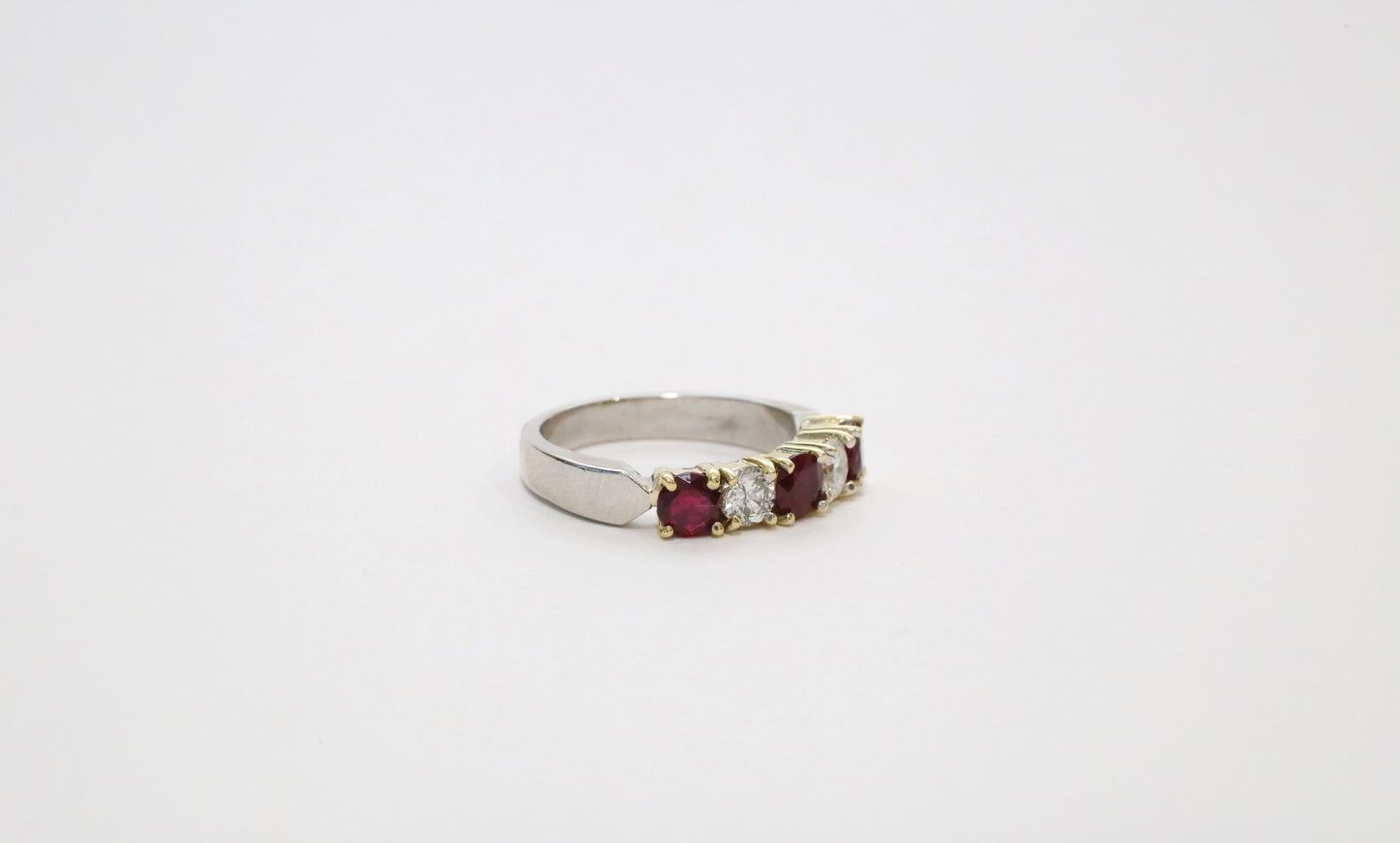 Platinum & 18k Yellow Gold Diamond & Ruby Ring, Size 8 - 7.8g