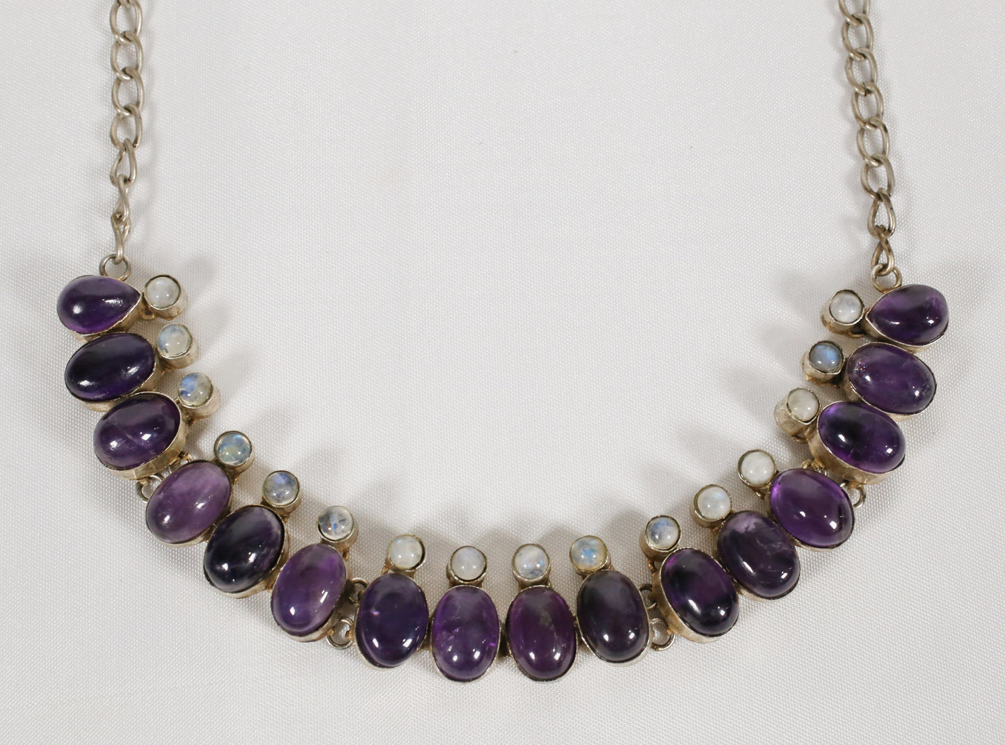 Antique Sterling Silver Amethyst & Moonstone Necklace, 22" (adjustable) - 79.4g