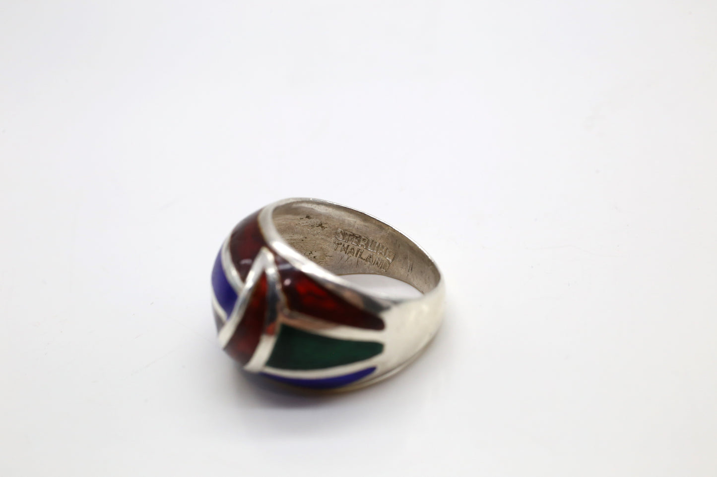 Sterling Silver Dome Multi-Color Inlaid Ring, Size 7 - 7.0g