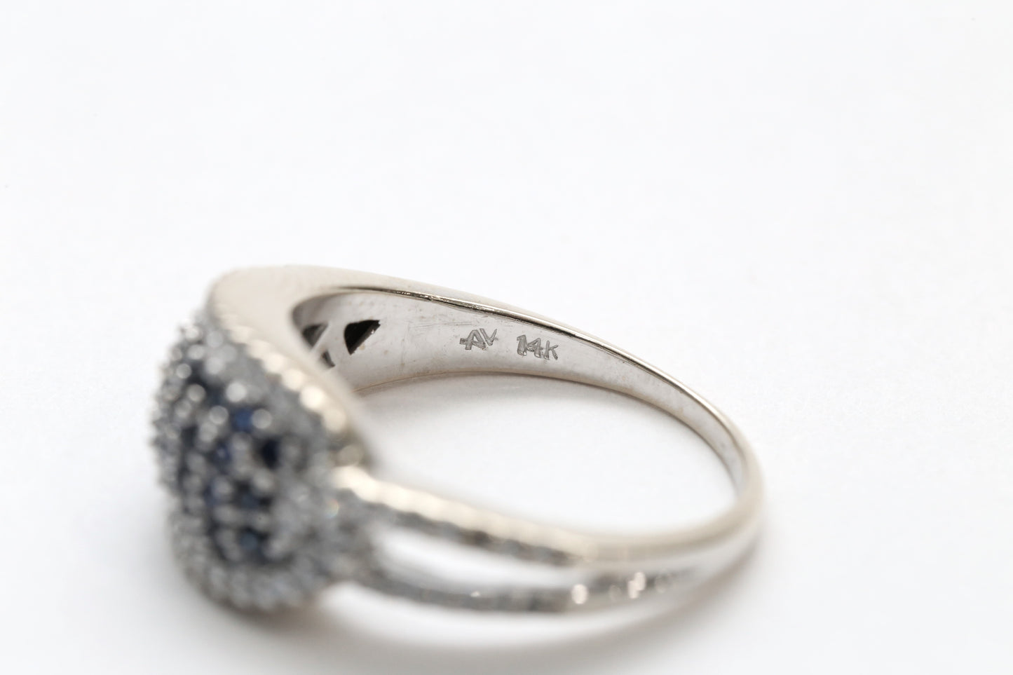 14k White Gold Diamond & Sapphire Ring, Size 7.5 - 4.7g