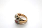 14k Yellow Gold Modern Peridot & Tourmaline Ring, Size 8.25 - 9.5g