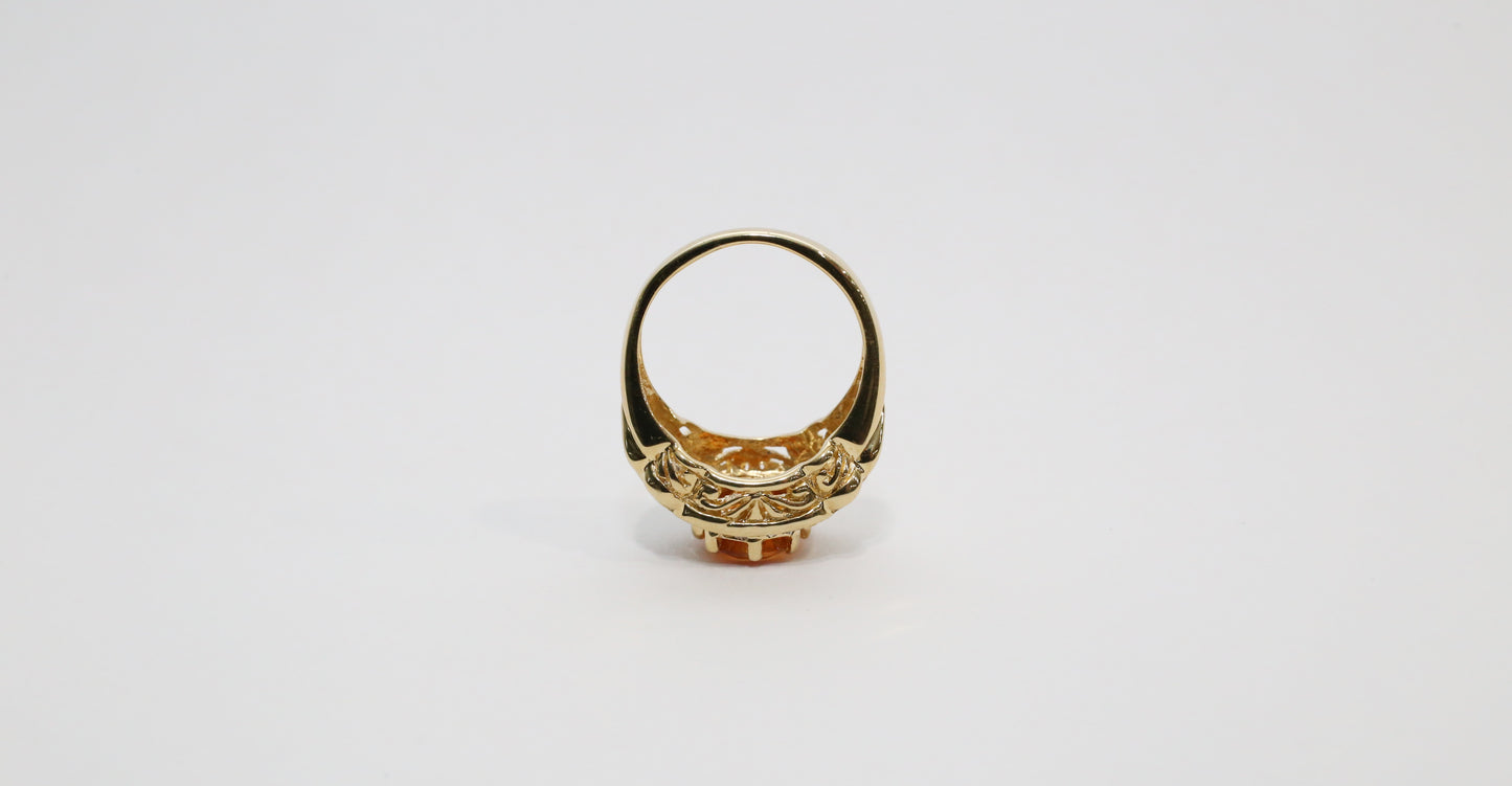 18k Yellow Gold Golden Citrine & Diamond Ring, Size 7 - 8.7g