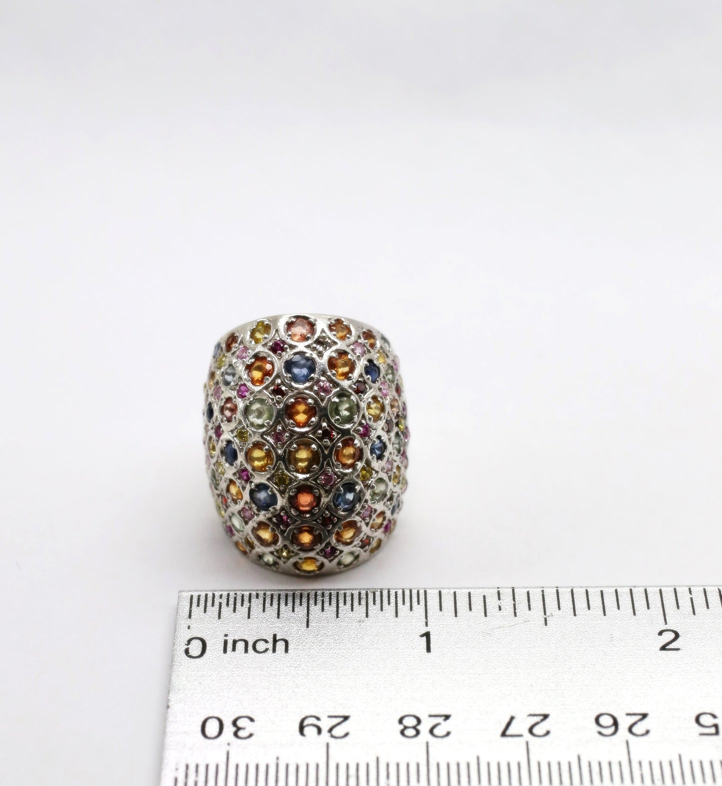 Sterling Silver Multi-Gemstone Dome Ring, Size 7 - 11.3g